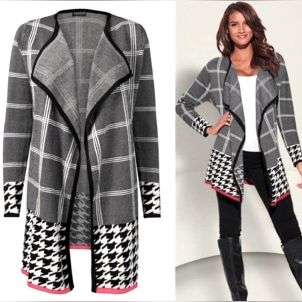 Venus Mixed Print Open Cardigan / Coat with Red Accents